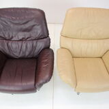 Set of two scandinavian adjustable leather armchairs by peem, 1970s, finland
