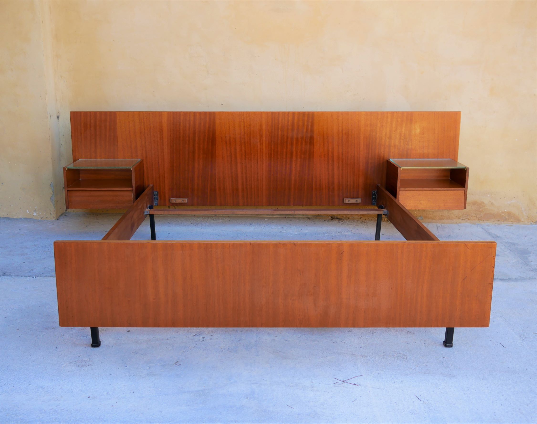 With suspended nightstands vintage teak bed