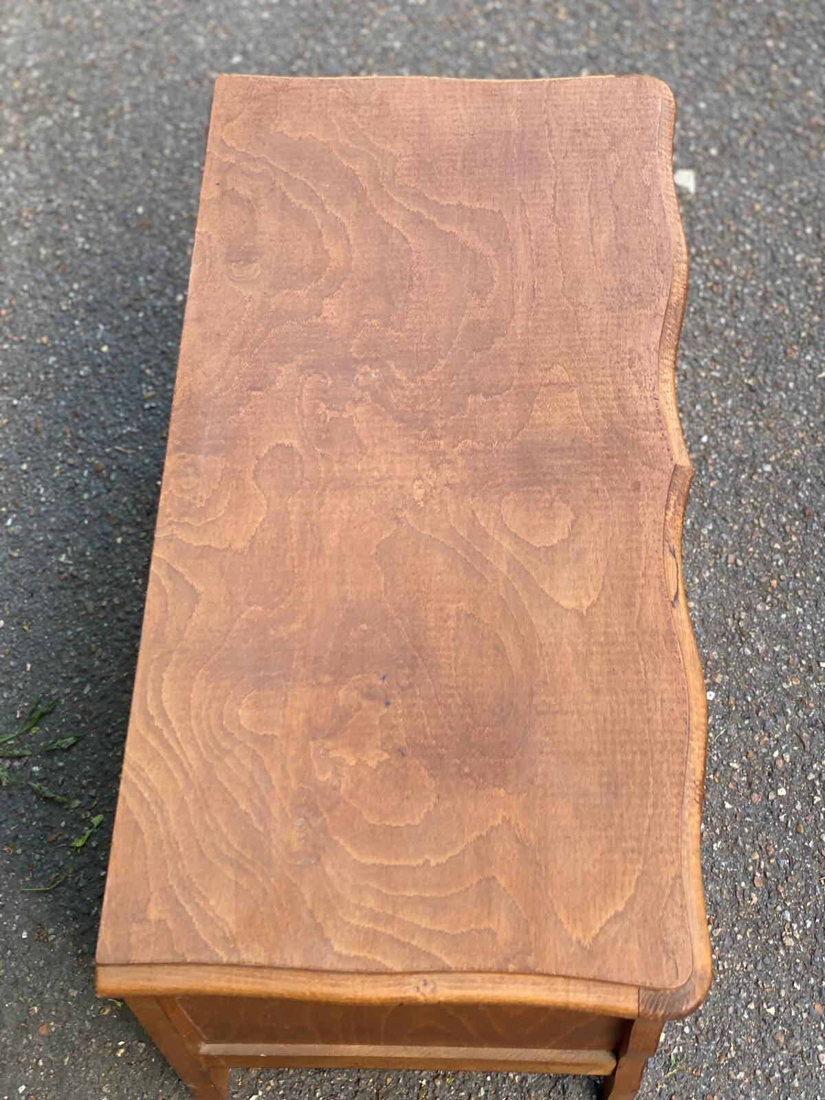 Vintage solid wood storage bench in light oak, Louis XV style, 77cm