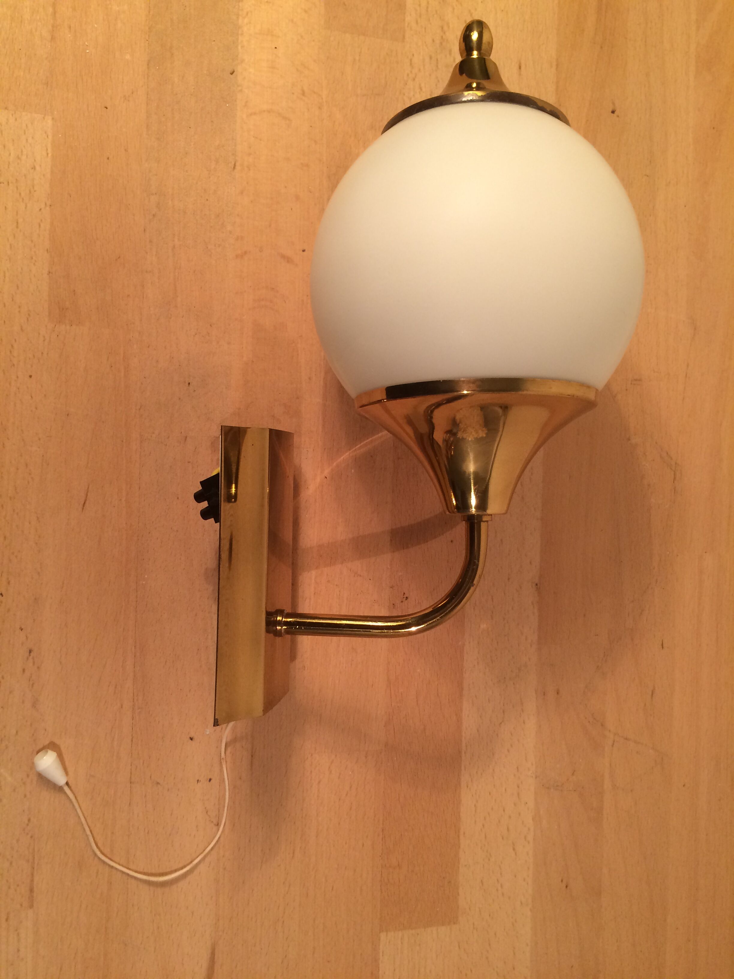 Brass and opal globe wall lamp from the 60s