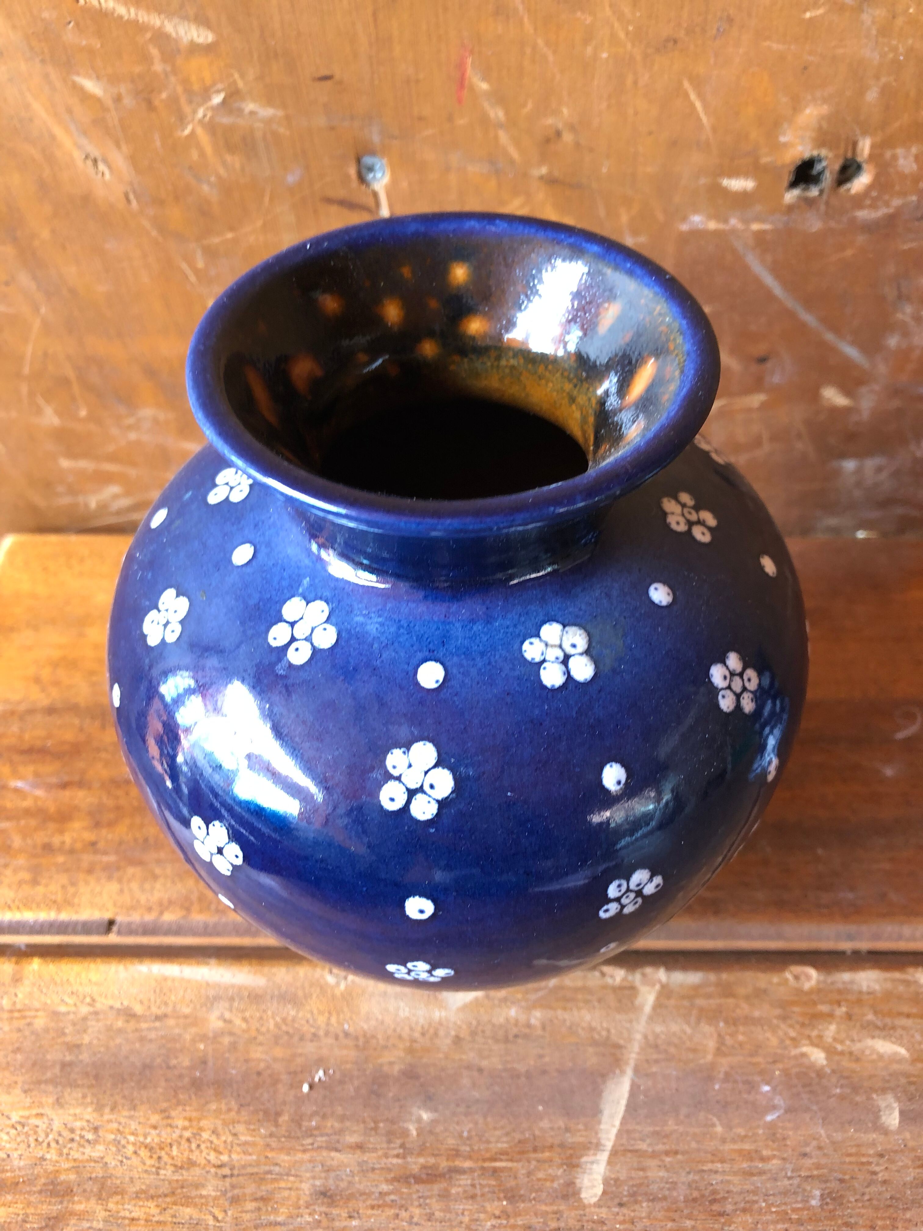 Pair of vase old gmundner keramik ceramic blue & white austria vintage