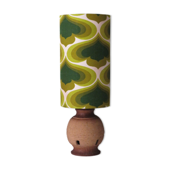 Vintage pottery table lamp with a new custom lampshade.