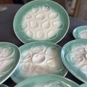 Niderviller sea-green earthenware oyster plates, set of 10 + dish