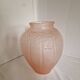 Large pink art deco vase in molded glass with flower decoration