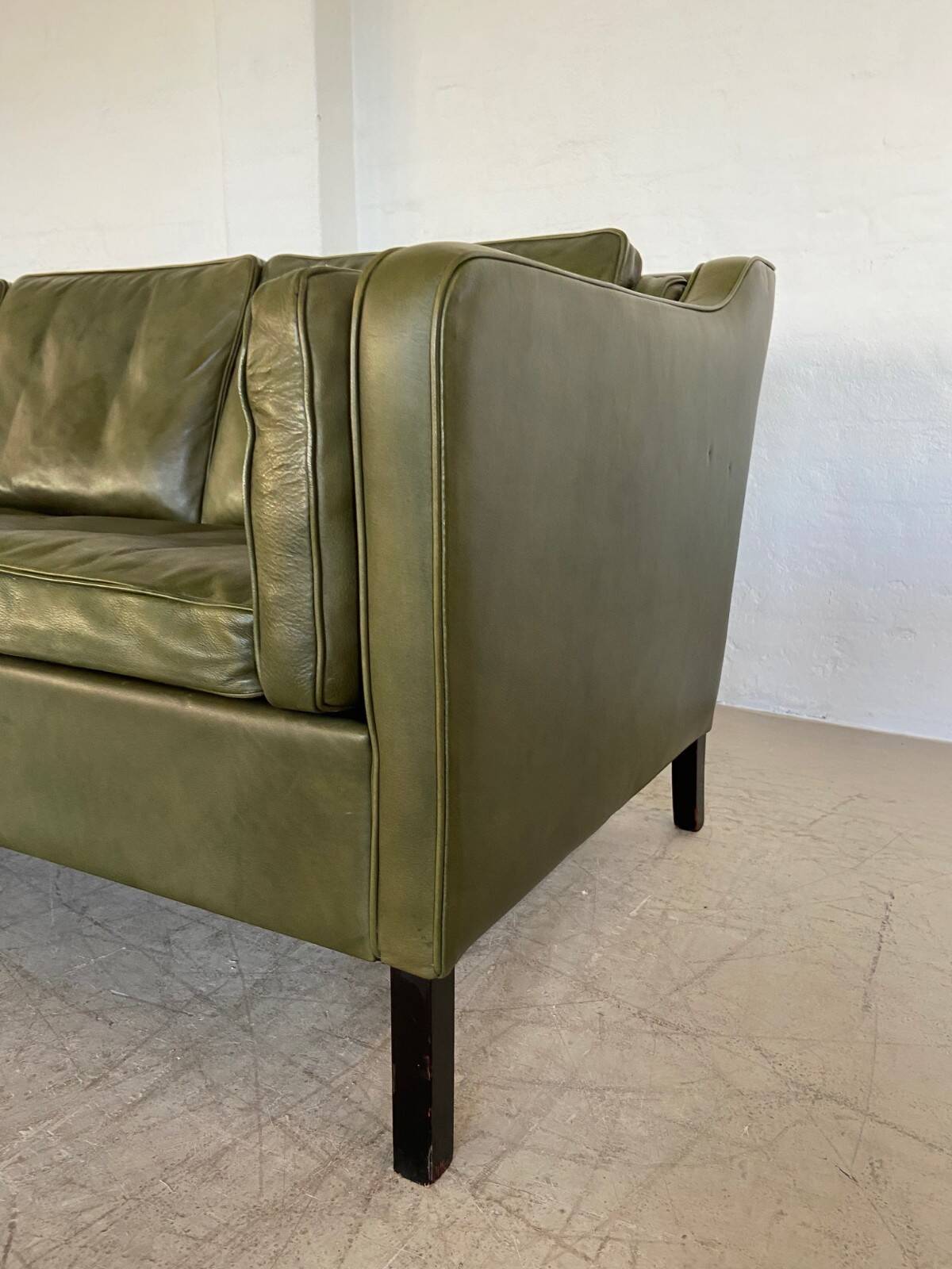 Canapé vintage danois Mogens Hansen en cuir vert olive des années 60