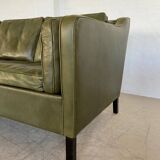 Canapé vintage danois Mogens Hansen en cuir vert olive des années 60