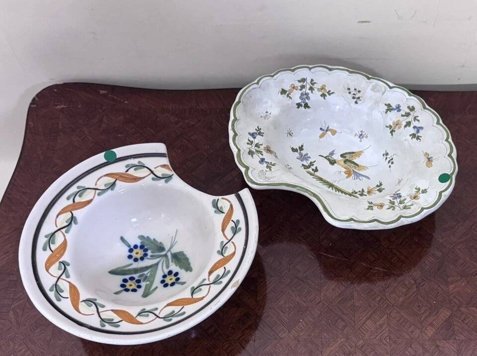 Two earthenware beard dishes – Moustiers and East of France