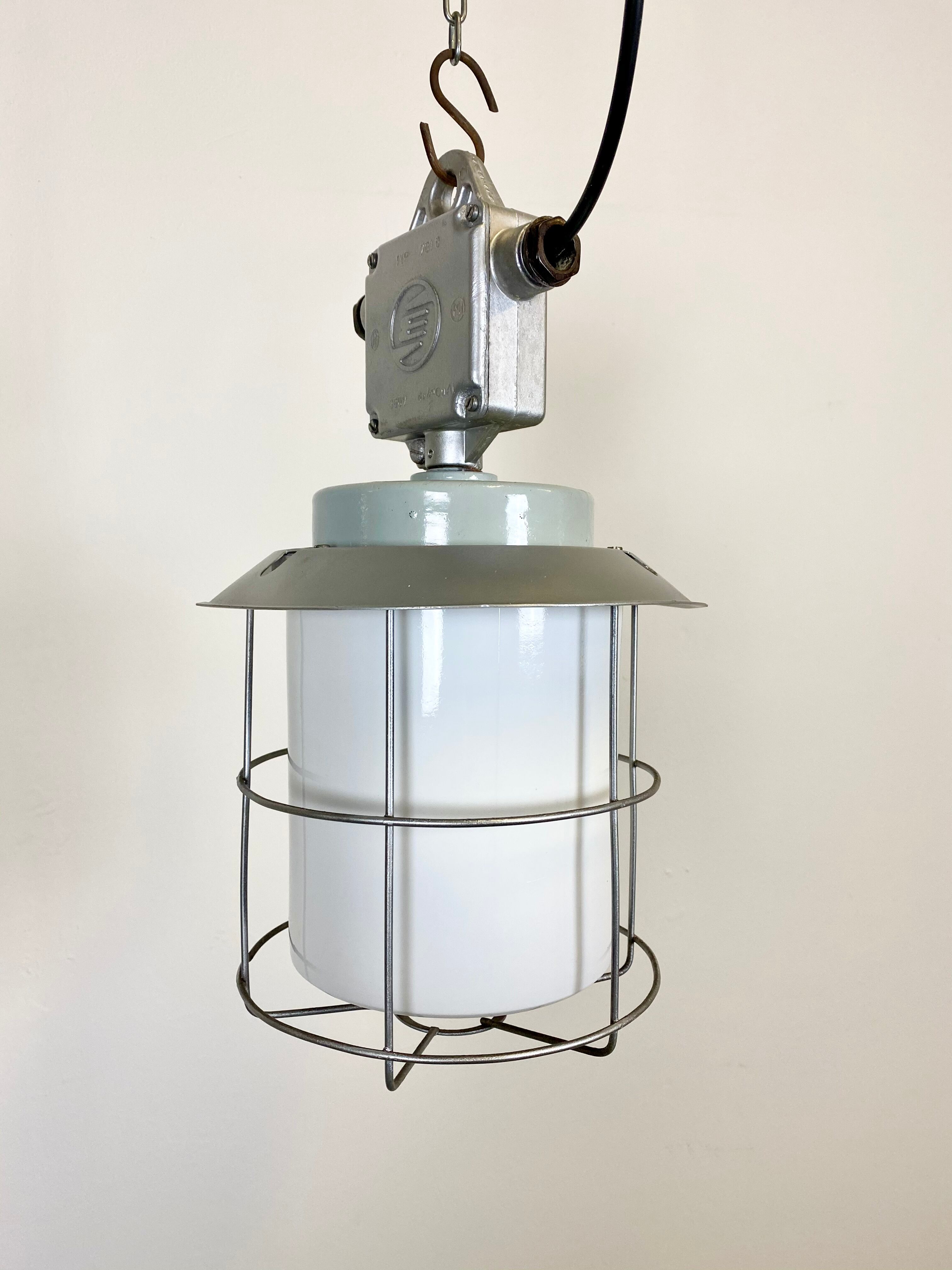 Vintage Industrial Aluminium Lamp with Milk Glass, 1970s