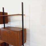 Italian bookcase vintage modular double shelf in teak and metal from the 60s