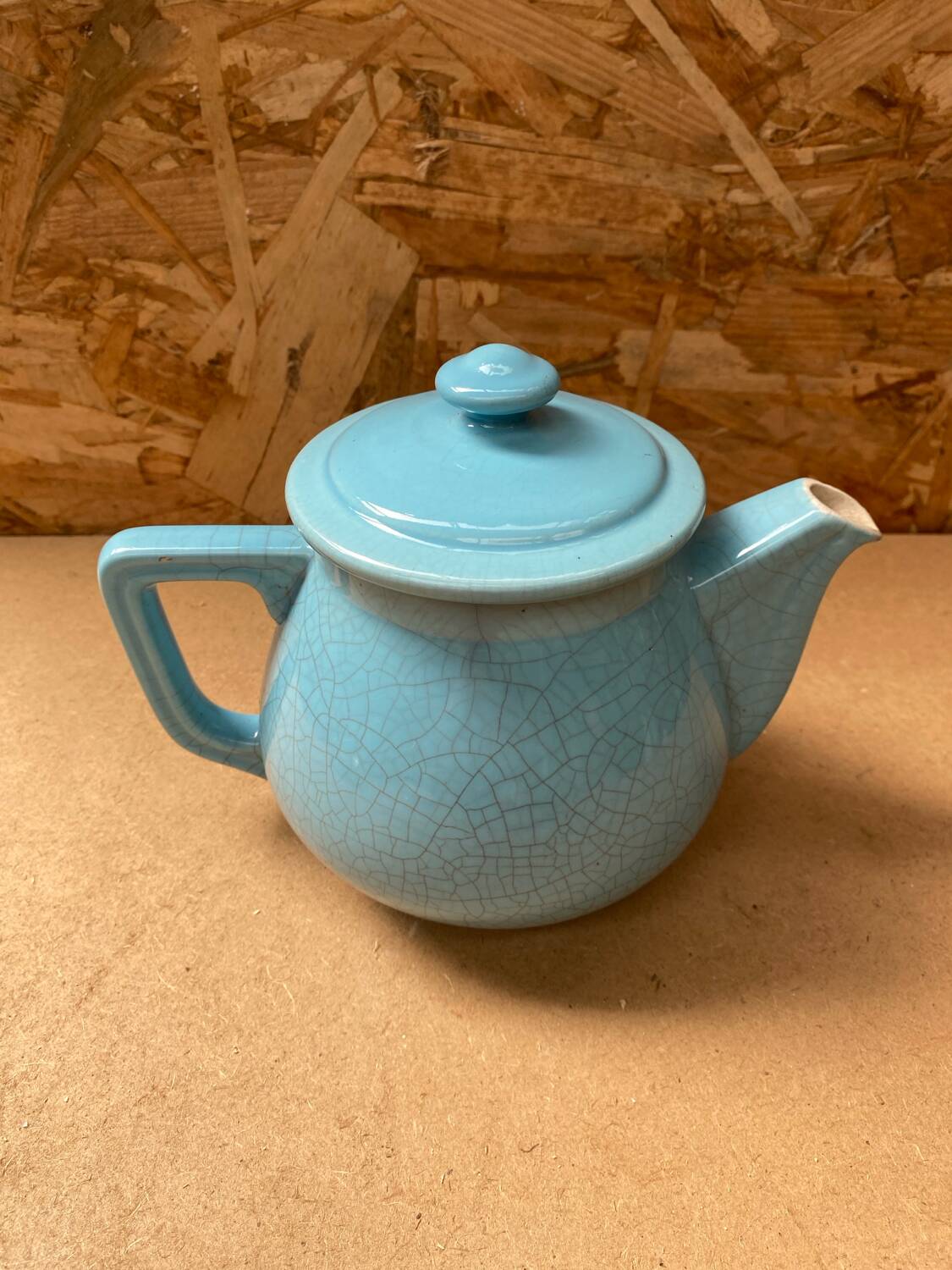 Antique Vintage Cracked Blue Ceramic Teapot