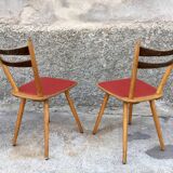 Pair of bistro and bohemian beech chairs, compass feet 1950