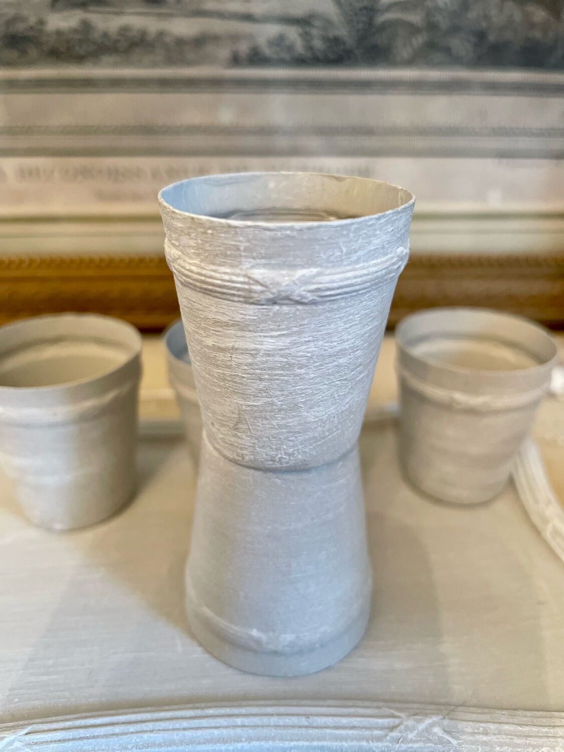 Tray and 5 antique brass liqueur glasses