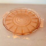 Round pink molded glass tray