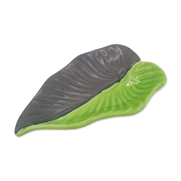 SAP Vallauris Vintage Leaf Bowl Two-Tone Ceramic Green Black 50s 60s
