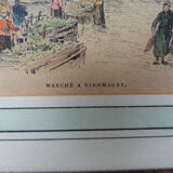 Enhanced watercolor engraving Giromagny market signed G.F