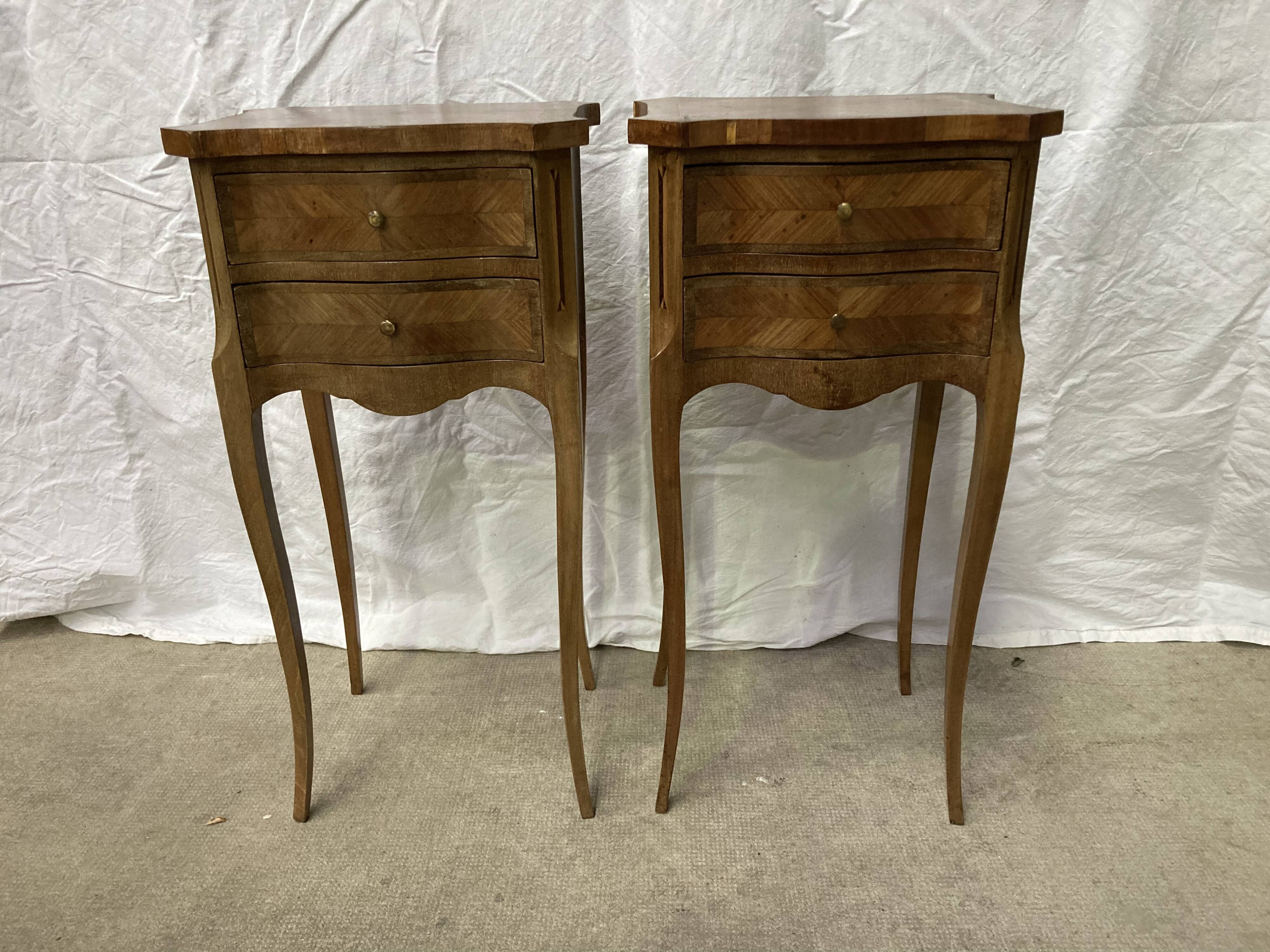Pair of louis XV bedside tables in marquetry