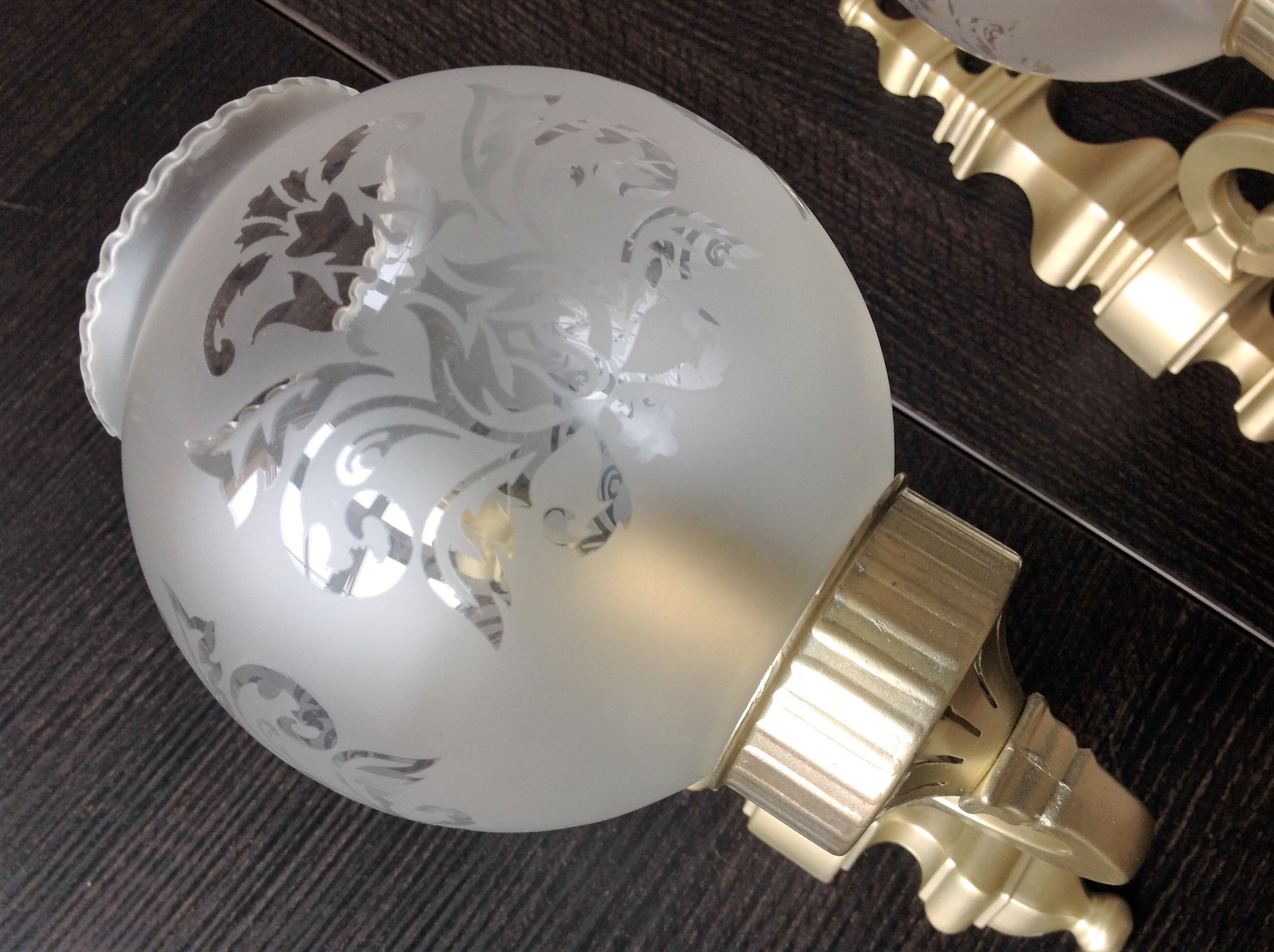 Pair of wall lamps in gilded metal and frosted glass art deco style