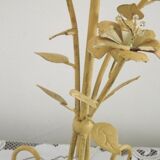 Lampe en métal peinte à la main, abat-jour en tissu beige et crème