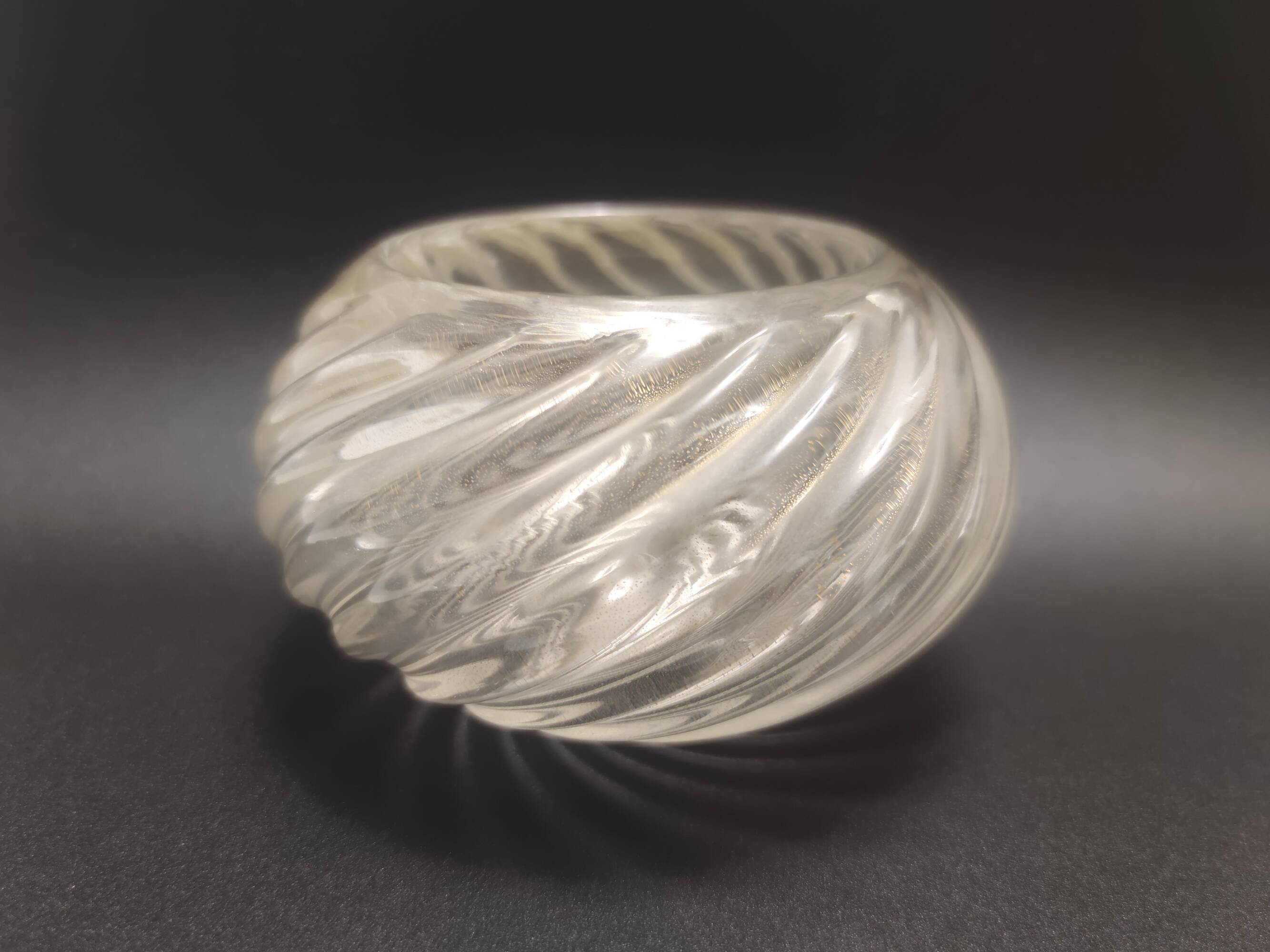 Vintage Twisted Ribs Murano Glass Trinket Bowl by Archimede Seguso with Gold Leaf, Italy