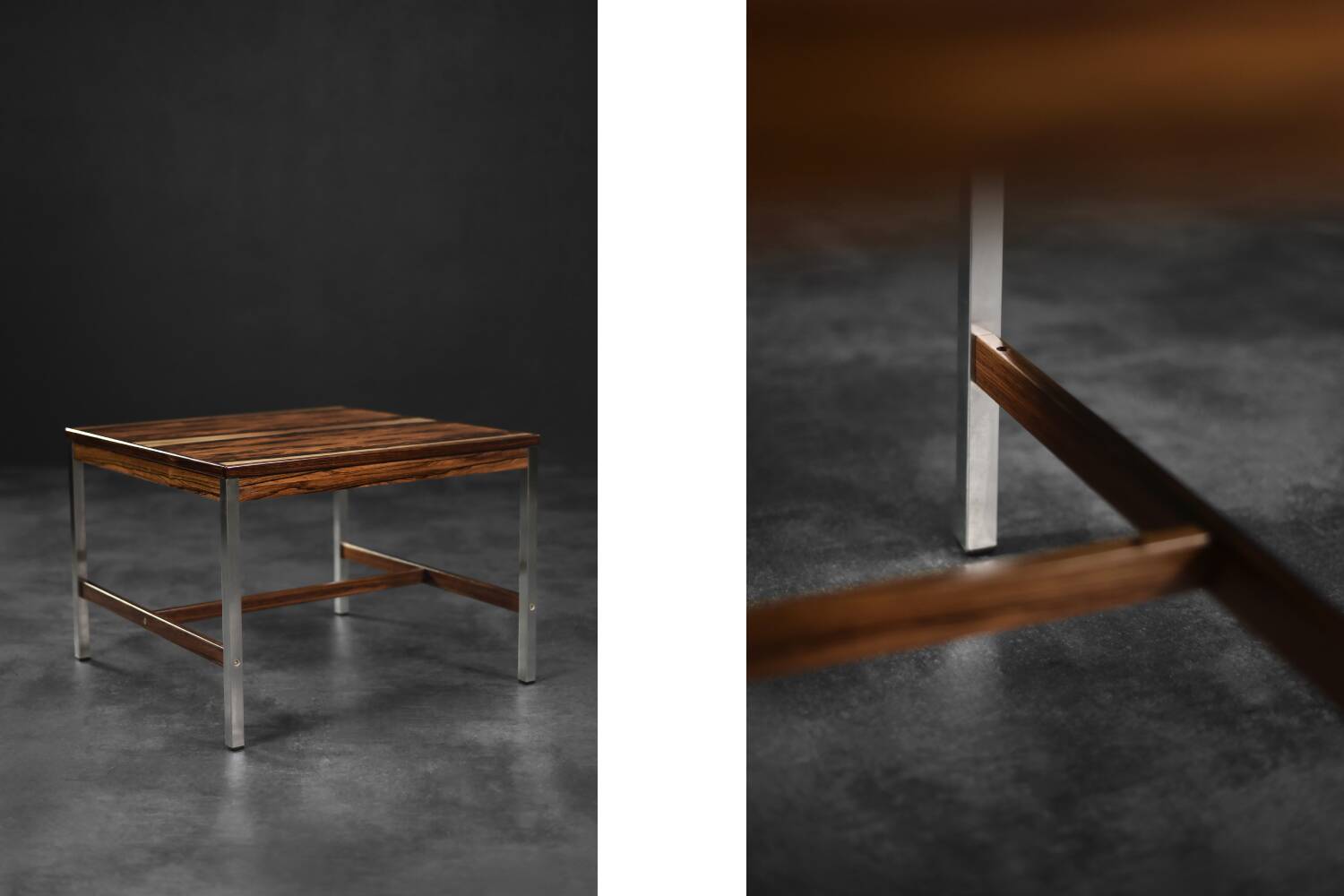 Vintage Mid-Century Modern Swedish Square Rosewood and Aluminium Coffee Table