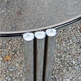 Coffee table design of the 70s smoked glass base chrome Diameter 84cm