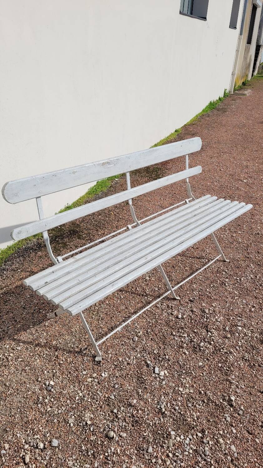 Folding garden bench in iron and old wood - 1950s