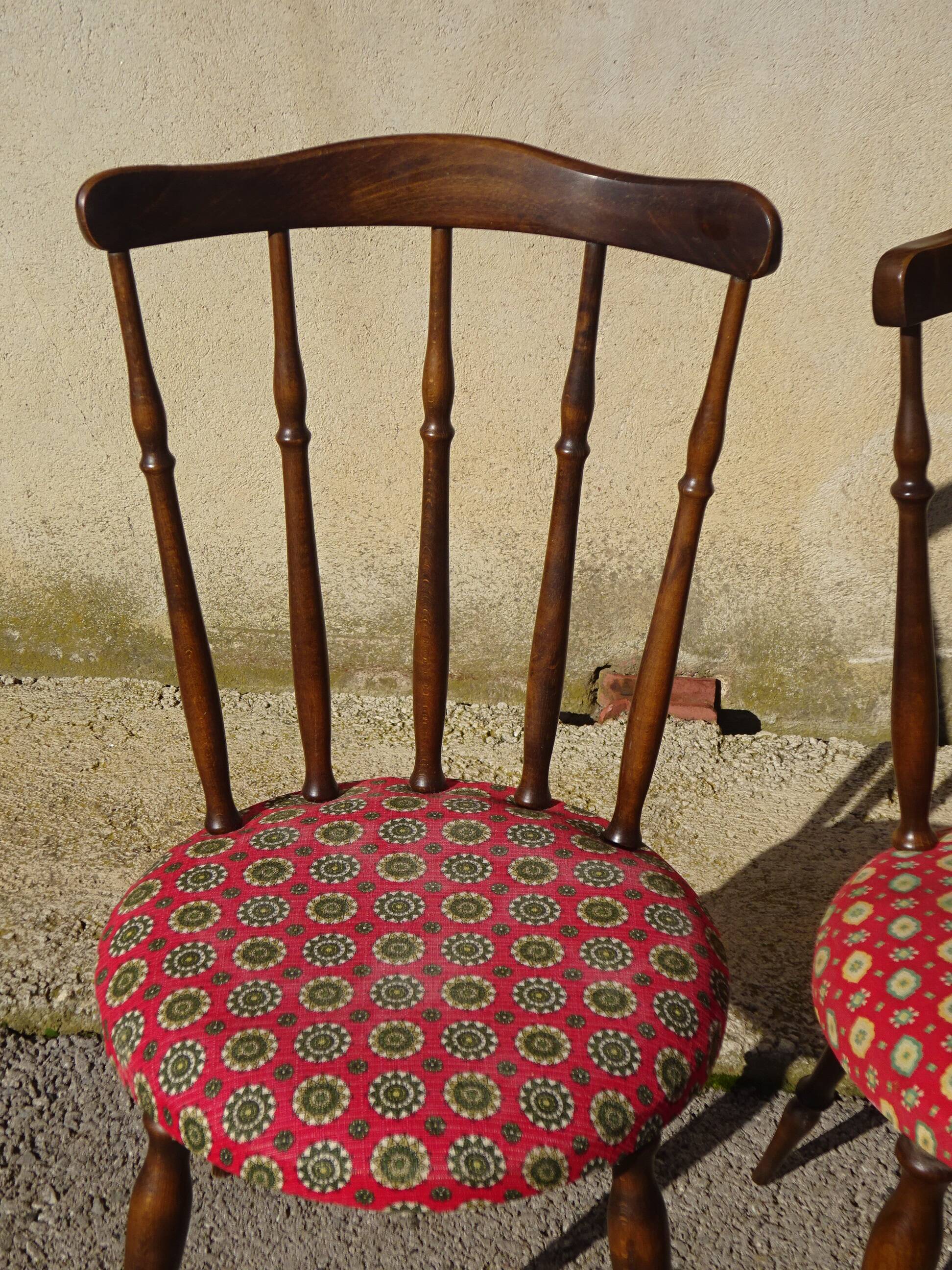 Vintage chairs, wooden, with splayed legs, both.