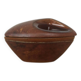 Pot à tabac céramique et cuir marron vintage