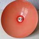 Italian pendant lamp rises & falls in red & orange lacquered metal, circa 1970