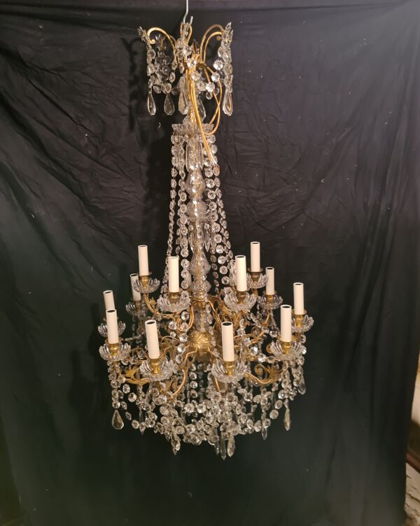 Lustre en bronze doré et cristal milieu XIXème
