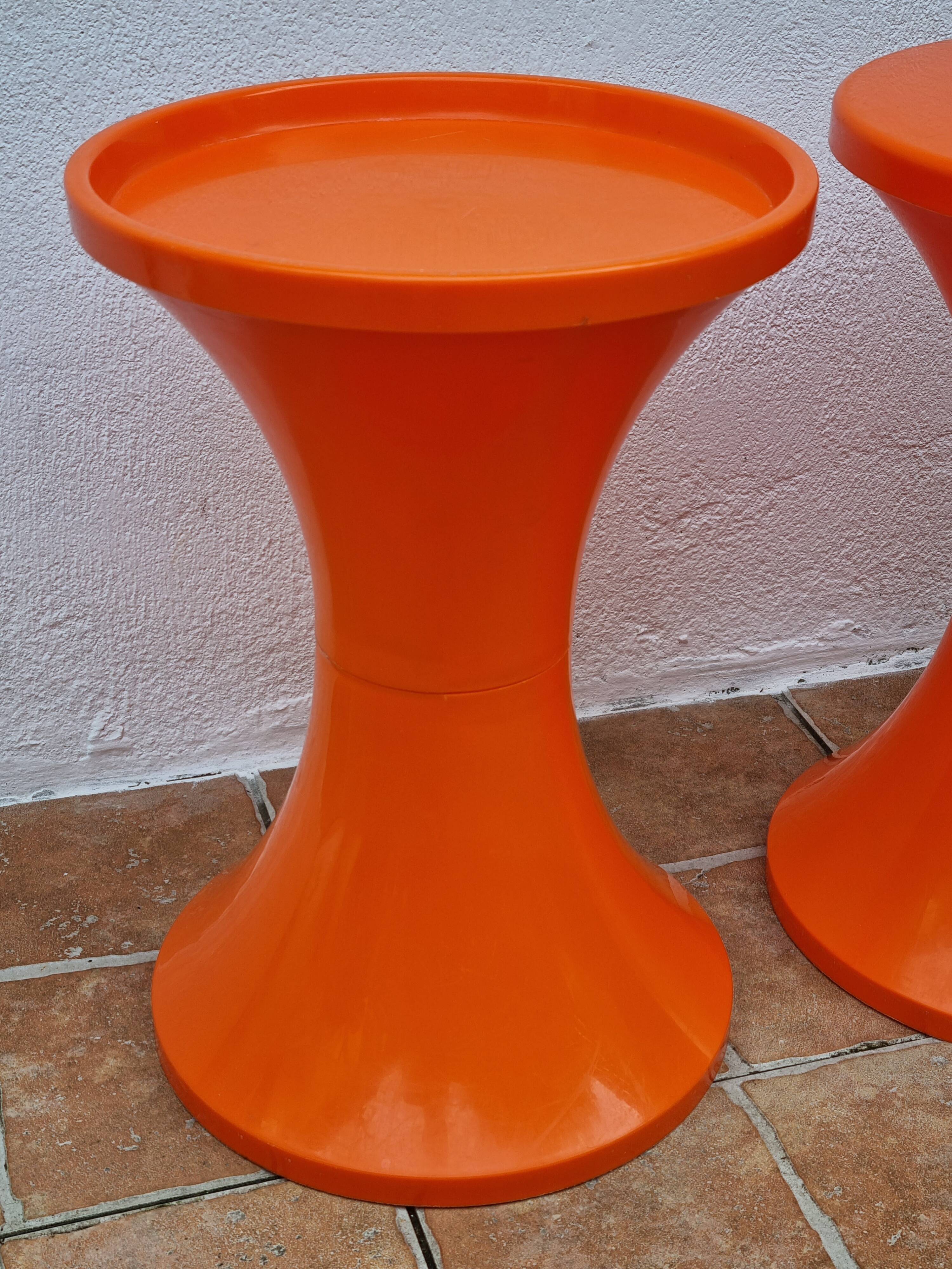 Vintage Side Table and Stool by Henry Massonnet, Orange, 1970s