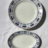 Plat sur pied et ramequin St Amand rayures bleues