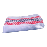 Rectangular tablecloth, Basque linen, original, pink and indigo blue frieze pattern on white cotton