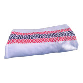 Rectangular tablecloth, Basque linen, original, pink and indigo blue frieze pattern on white cotton