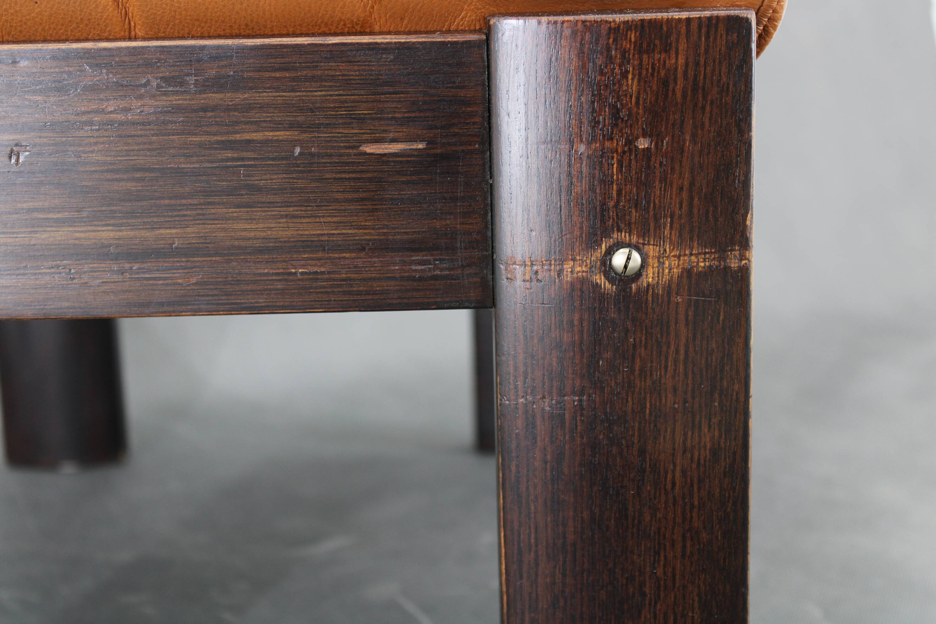 1960s Brown Leather Oak Stool, Denmark