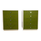 Beige Wood and Green Varnish Bedside Tables, Norway, 1960s, Set of 2