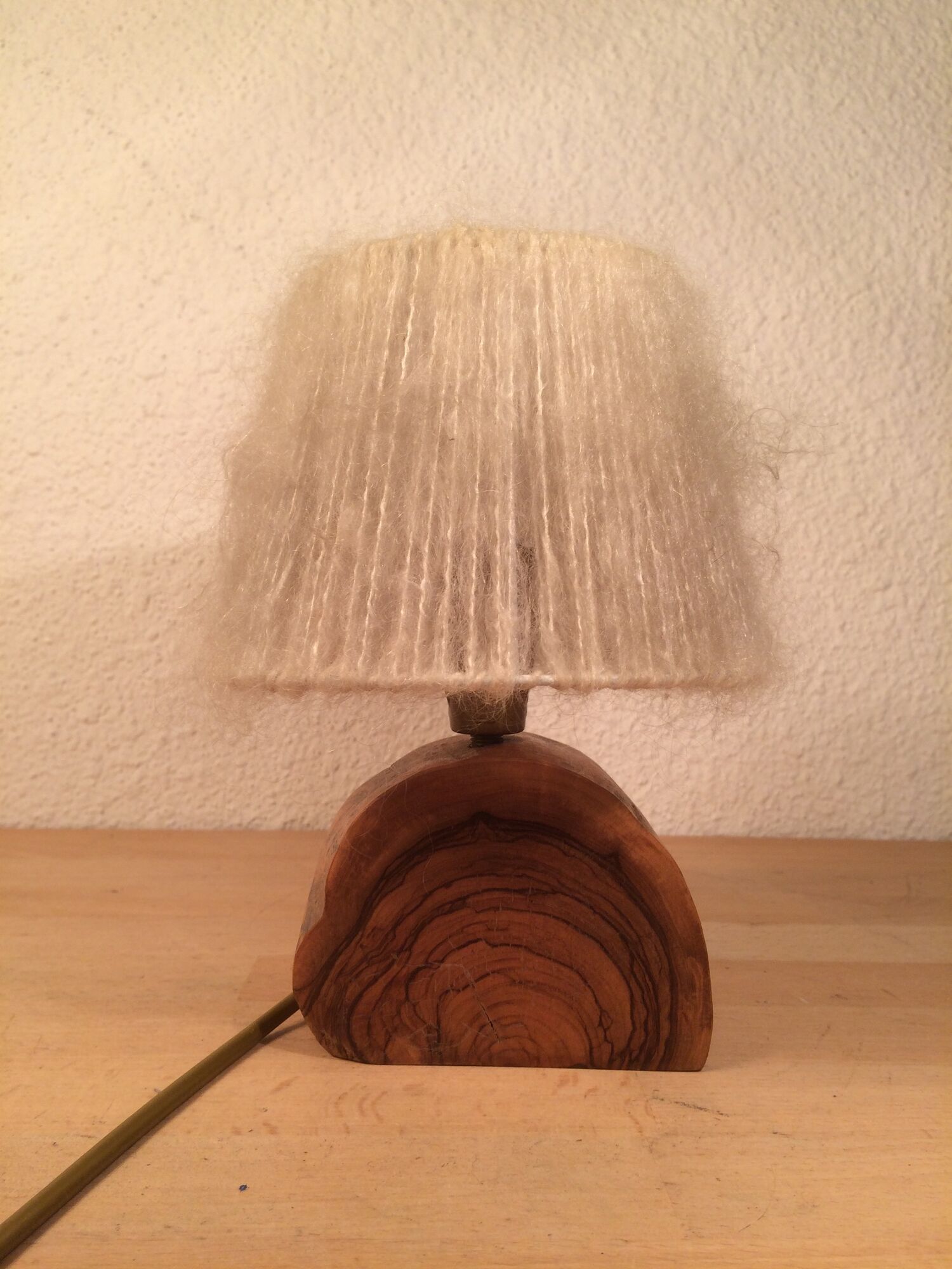 Brutalist lamp olive wood and wool lampshade