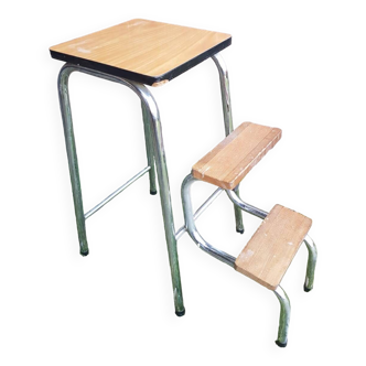 Tabouret escabeau formica bois pied metal  vintage