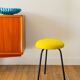 Black iron tripod stool with boiled wool, yellow, 1960.