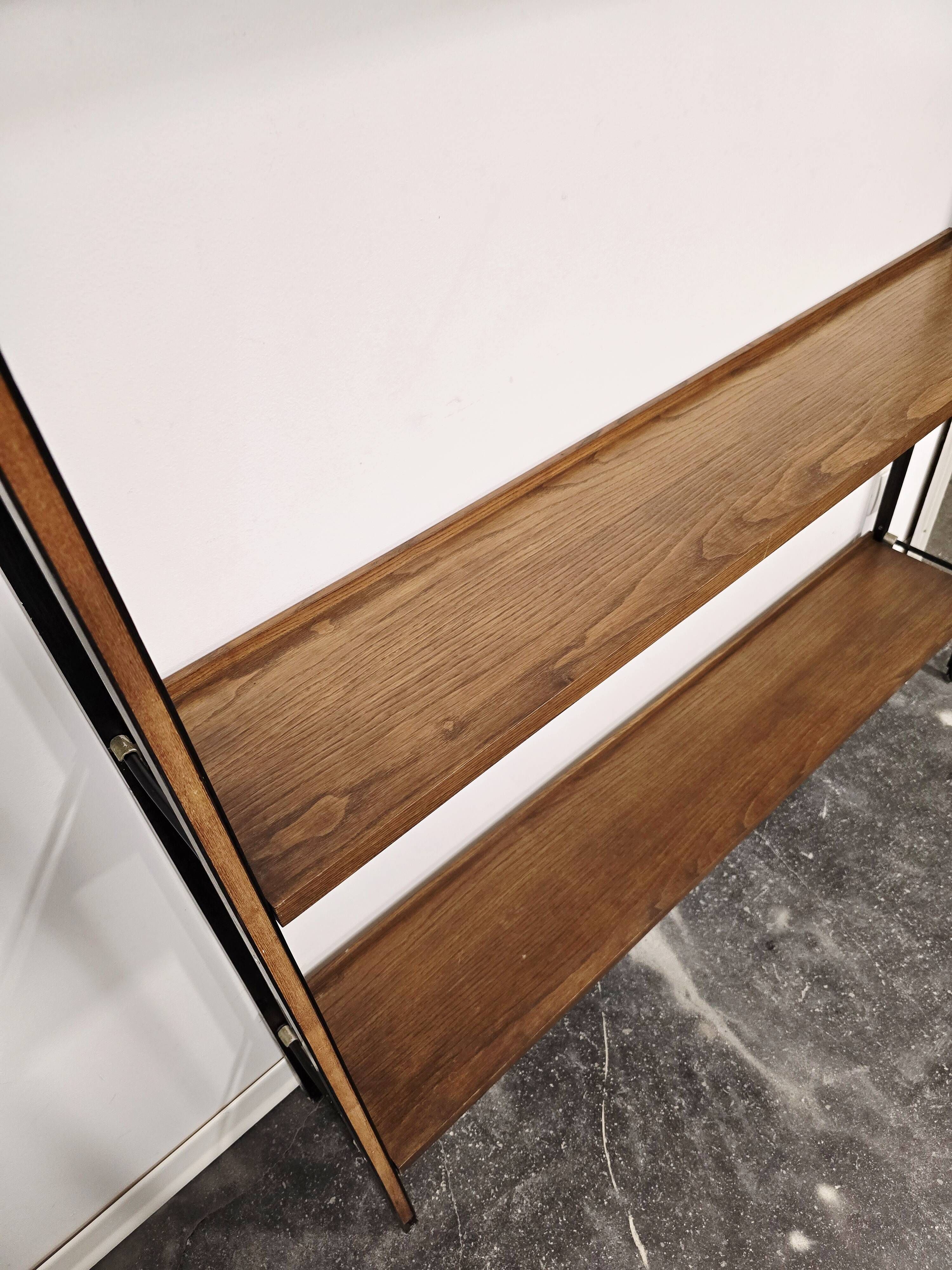 Vintage 1950s Mid-Century Modern Wall Shelving Unit – Hardwood & Alumi
