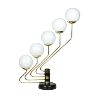 Vintage black & gold opaline 5-light table lamp