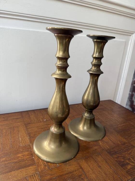 2 large brass candle holders