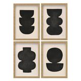 Collection of 4 black abstract paintings signed Eawy.