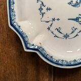 Oval dish in Moustiers earthenware in shades of blue