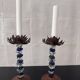 Pair of mid-century candlesticks in brass and glass beads, base in