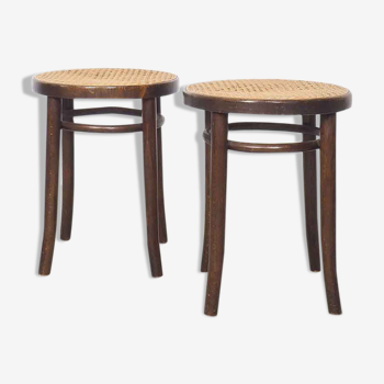 Wooden and rattan stools designed by Thonet model 4601