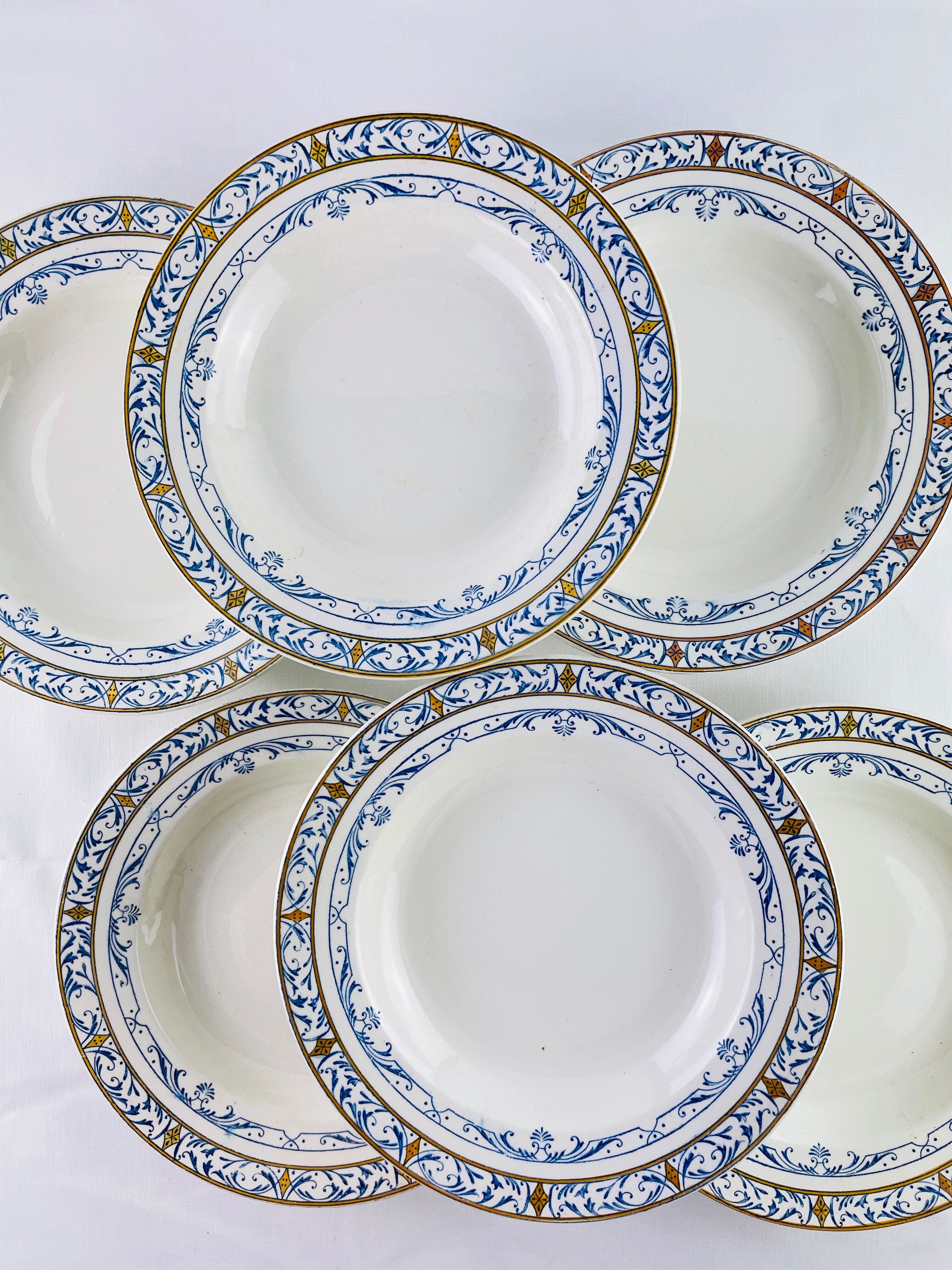 6 old creil and montereau hollow plates, Colbert service