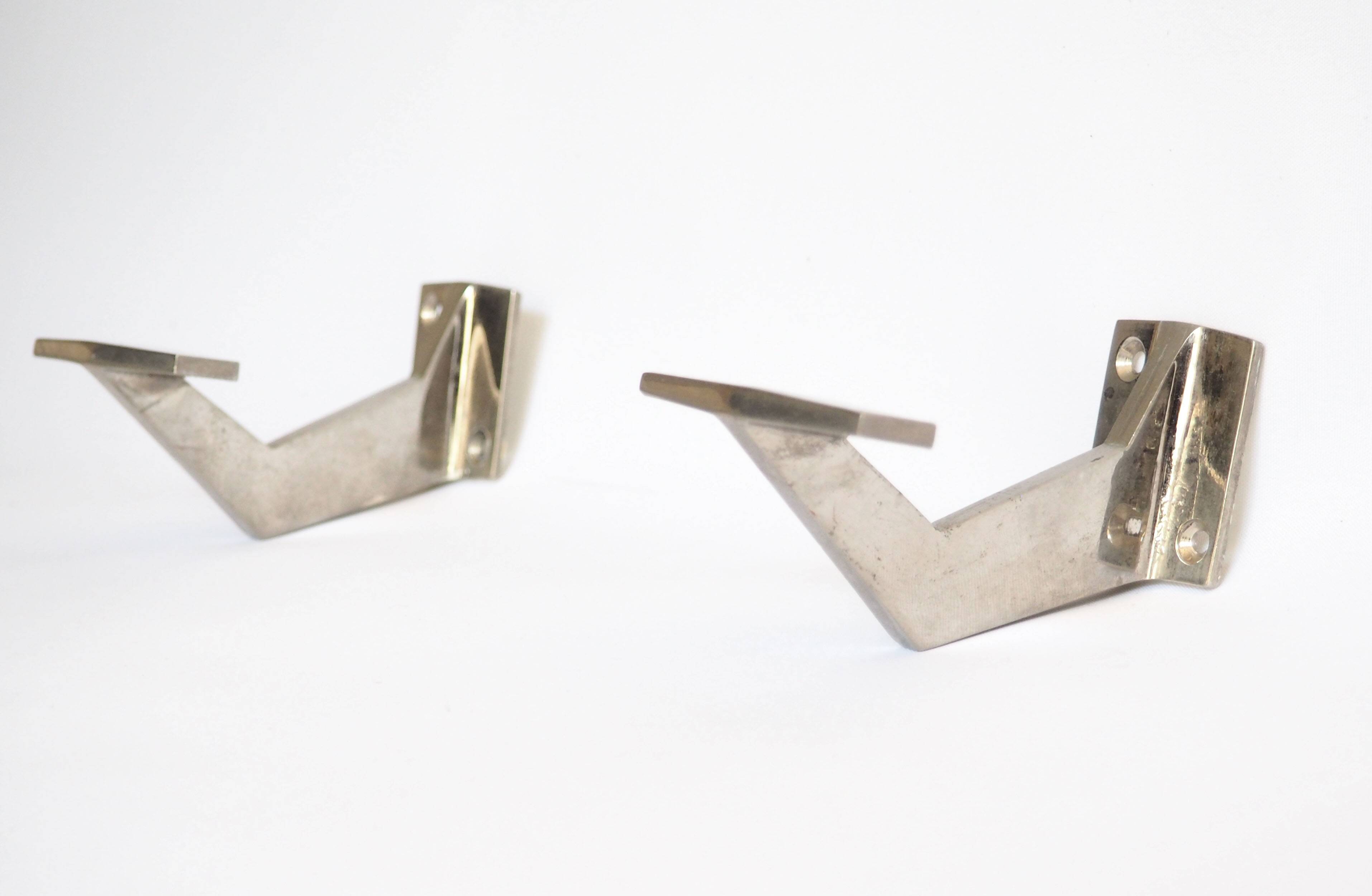 Pair of chrome steel coat hooks