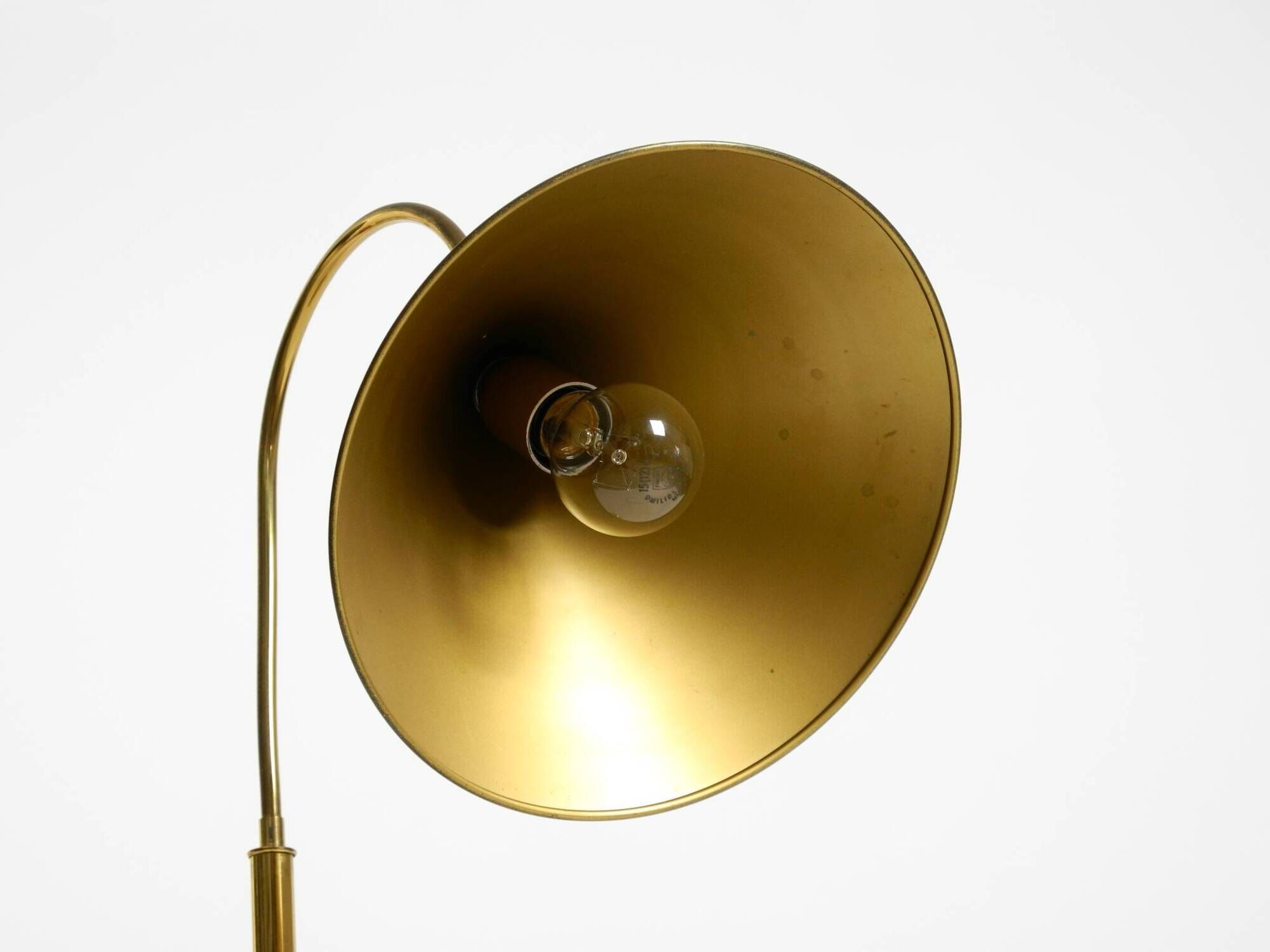 Large original brass table lamp with a conical shade, Mid-Century Modern