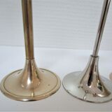 Five gold brass candlesticks and chrome brass vintage scandinavian design